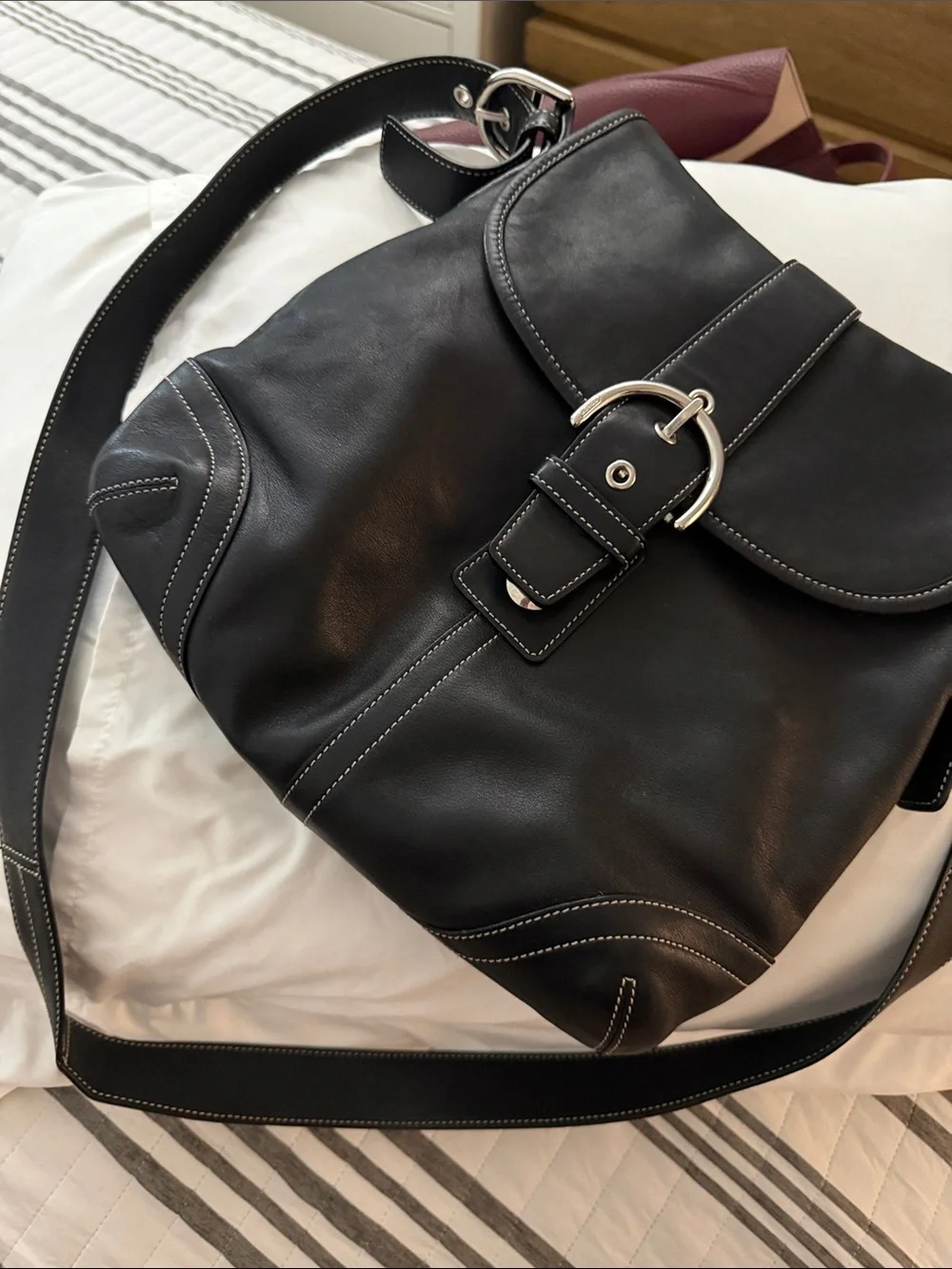 COACH ViNTAGE 2004 Black SOHoLeather crossbody buckle flat hobo bag N D04S-9480 - Picture 9 of 9